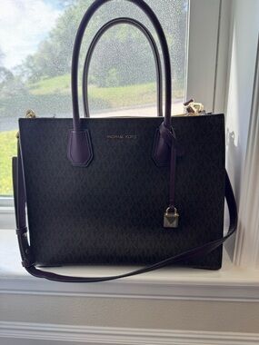 Michael Kors Plum Purple Structured Satchel with Gold Hardware